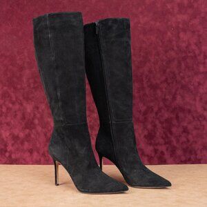 Veronica Beard Women Lisa Black Suede Wide Calf Dress Office Knee Boots size 9